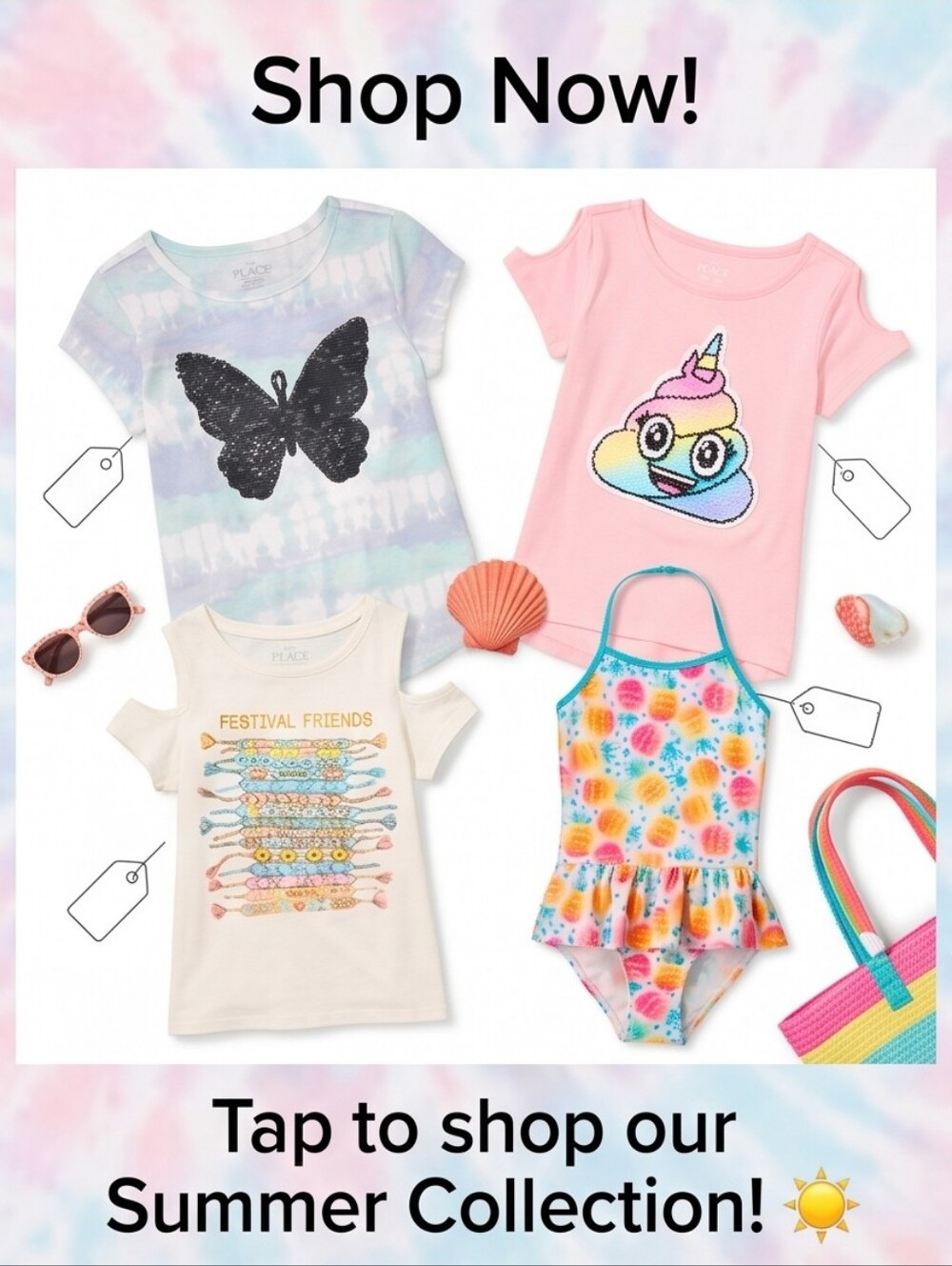 The Childrens Place SO Girls Bundle Flip Sequin Tops Pineapple Swimsuit Lot Sz 4